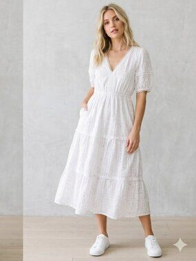 BNWT Betsey Johnson White Rainbow Speckled Tiered Midi Dress